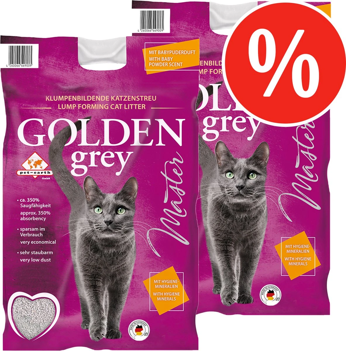 Merkloos Pet-Earth Golden Grey Master - Kattenbakvulling - Perfecte Klontvorming - 2 X 14 Kg 3 Merkloos Pet-Earth Golden Grey Master - Kattenbakvulling - Perfecte Klontvorming - 2 X 14 Kg