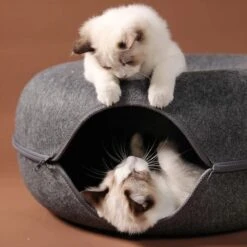 Merkloos A.K.A. Kattentunnel En Kattenmand In-1 – Kattenspeelgoed Speeltunnel Kattenhuis – Kattenhol Rond Kattenspeeltjes - Cat Cave Donut - Antraciet Vilt -Huisdierbenodigdheden 1198x1200 9