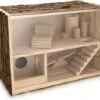 Navaris Houten Hamsterhuis - Speelhut Voor Hamsters, Kleine Knaagdieren, Gerbils, Muizen - Schuilplaats Op Twee Etages Voor Hamster, Cavia, Muis -Huisdierbenodigdheden 1200x1067 3