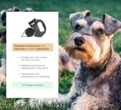 Dubbele Honden Riem – Leiband Hond – Hondenlijn – Looplijn Hond – 2 Honden – 3 Meter – Tot 12kg Per Hond – Reflecterende Lijnen – Met Zaklamp – 360° Draaien – Verstelbaar - Zwart -Huisdierbenodigdheden 1200x1087 1