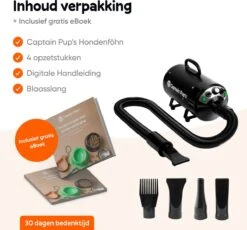 Captain Pup's Professionele Hondenföhn Met 4 Opzetstukken - Bijgeleverde Hondenborstel - Waterblazer Voor Honden - Zwart -Huisdierbenodigdheden 1200x1116