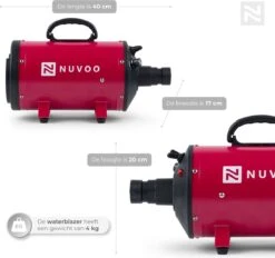 Nuvoo Professionele Hondenföhn / Waterblazer / Hondenborstel Met 3 Opzetstukken - Verstelbare Vermogen Tot 2200W - Warme / Koude Stand - Rood -Huisdierbenodigdheden 1200x1127