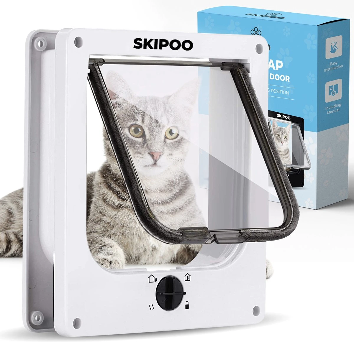 Skipoo Kattenluik Met Tunnel - Weerbestendig - Grote Kat - 4 Vergrendelingsstanden - Wit 3 Skipoo Kattenluik Met Tunnel - Weerbestendig - Grote Kat - 4 Vergrendelingsstanden - Wit