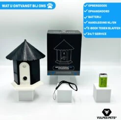 Vulpes Pets® Anti Blaf Apparaat Pro - Anti Blafband Voor Alle Honden - Luxe Hondentrainer - Diervriendelijk & Zonder Schok - Inclusief 9V Batterij - Waterbestendig - Ophangbaar - Instelbare Ultrasone Niveauregeling - 4 Standen -Huisdierbenodigdheden 1200x1193