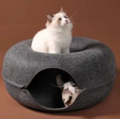 Merkloos A.K.A. Kattentunnel En Kattenmand In-1 – Kattenspeelgoed Speeltunnel Kattenhuis – Kattenhol Rond Kattenspeeltjes - Cat Cave Donut - Antraciet Vilt -Huisdierbenodigdheden 1200x1195 7