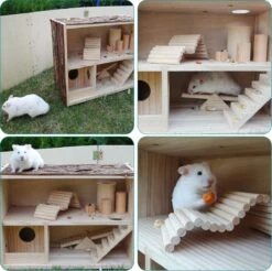 Navaris Houten Hamsterhuis - Speelhut Voor Hamsters, Kleine Knaagdieren, Gerbils, Muizen - Schuilplaats Op Twee Etages Voor Hamster, Cavia, Muis -Huisdierbenodigdheden 1200x1196 3