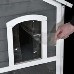 PawHut Kattenhuis Voor Buiten Kattenhut Met 2 Verdiepingen Kattenvilla, Asfaltdak, Massief Hout Grijs D30-236 -Huisdierbenodigdheden 1200x1200 469