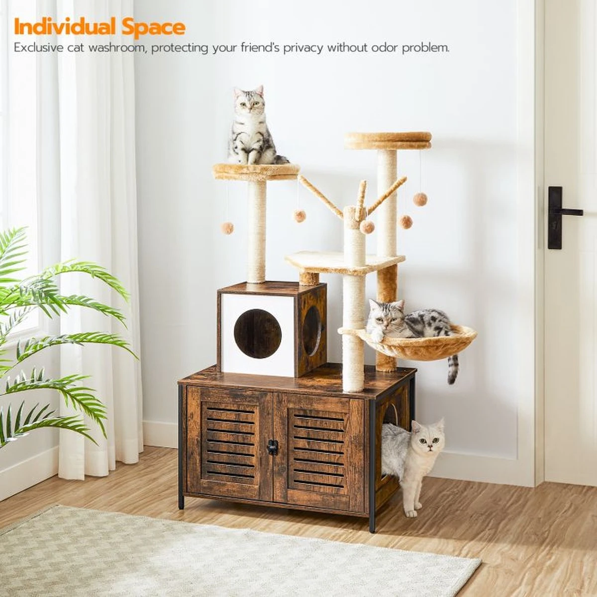 Signature Home Lola Krabpaal Met Kattenbak - Kattenbak Hangmat Mand Katten Huis - Kattenhuis Met Deur En Slot - Krabpalen Katten Huis - Kattenbakmeubel Verborgen - Alles-in-één Kattenspeelgoed Met Kattenhuis - Bruin - 70cm X 132cm X 48cm 13 Signature Home Lola Krabpaal Met Kattenbak - Kattenbak Hangmat Mand Katten Huis - Kattenhuis Met Deur En Slot - Krabpalen Katten Huis - Kattenbakmeubel Verborgen - Alles-in-één Kattenspeelgoed Met Kattenhuis - Bruin - 70cm X 132cm X 48cm - Afbeelding 11