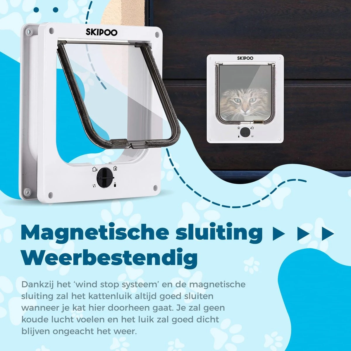 Skipoo Kattenluik Met Tunnel - Weerbestendig - Grote Kat - 4 Vergrendelingsstanden - Wit 7 Skipoo Kattenluik Met Tunnel - Weerbestendig - Grote Kat - 4 Vergrendelingsstanden - Wit - Afbeelding 5