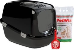 PeeWee Kattenbak XXL EcoDome Startpakket - Zwart - 66,5 X 48,5 X 46,5 Cm -Huisdierbenodigdheden 1200x820