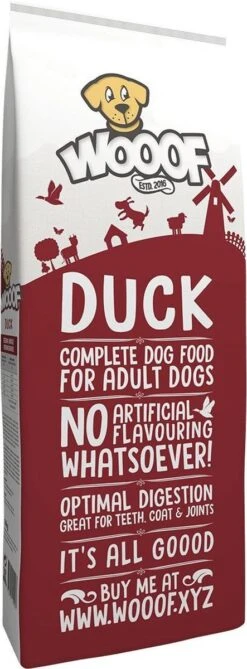 WOOOF Eend 18KG - Geperst Hondenvoer - Hypoallergeen Hondenvoer - Geperste Hondenbrokken - Droogvoer -Huisdierbenodigdheden 443x1200